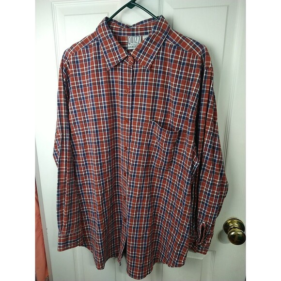 Quizz Woman 18 Collared Button Long Sleeve Shirt Rust Blue Plaid Norm Core... - Picture 2 of 7